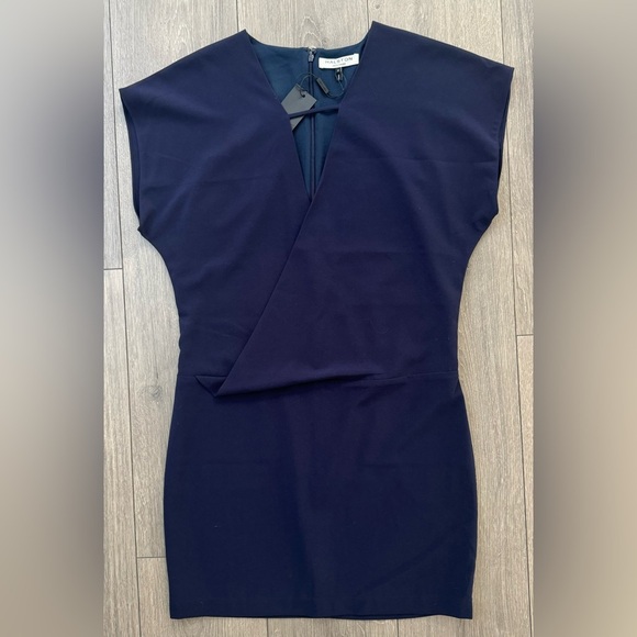 Halston Heritage Cap Sleeve Crepe Dress in Navy Blue - Picture 3 of 8